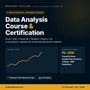 Data analysis course and certification at Wedigraf Tech Hub Port Harcourt – Excel, SQL, Power BI, Python training