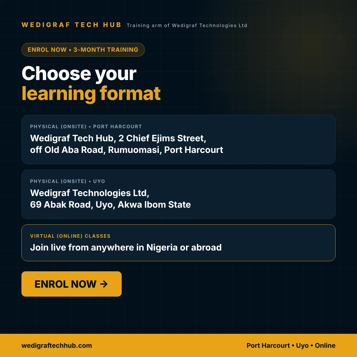 Enrol for the data analysis course – physical classes in Port Harcourt and Uyo or virtual online classes at Wedigraf Enrol for the data analysis course – physical classes in Port Harcourt and Uyo or virtual online classes at Wedigraf